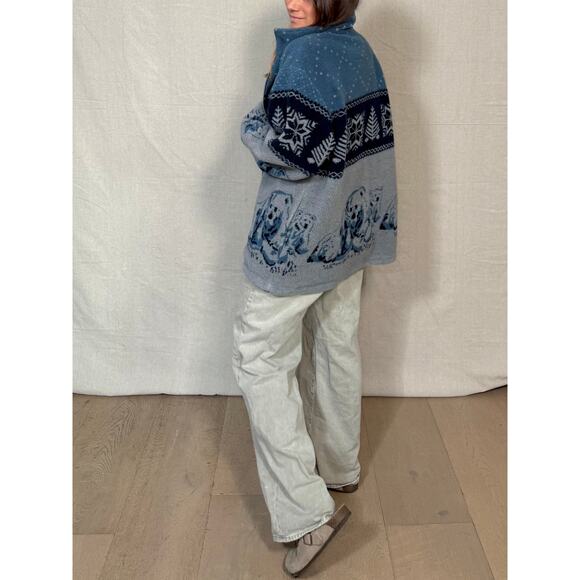 Vintage Polar Bear Fleece Jacket / Nordic Fair Isle Zip-Up - Picture 3 of 9